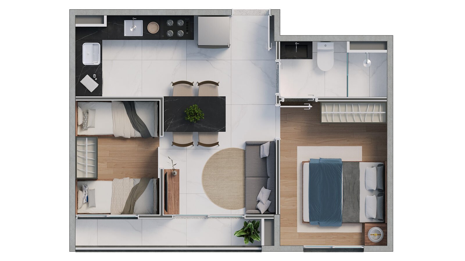 Planta garden 2 quartos com suite Alma Carioca