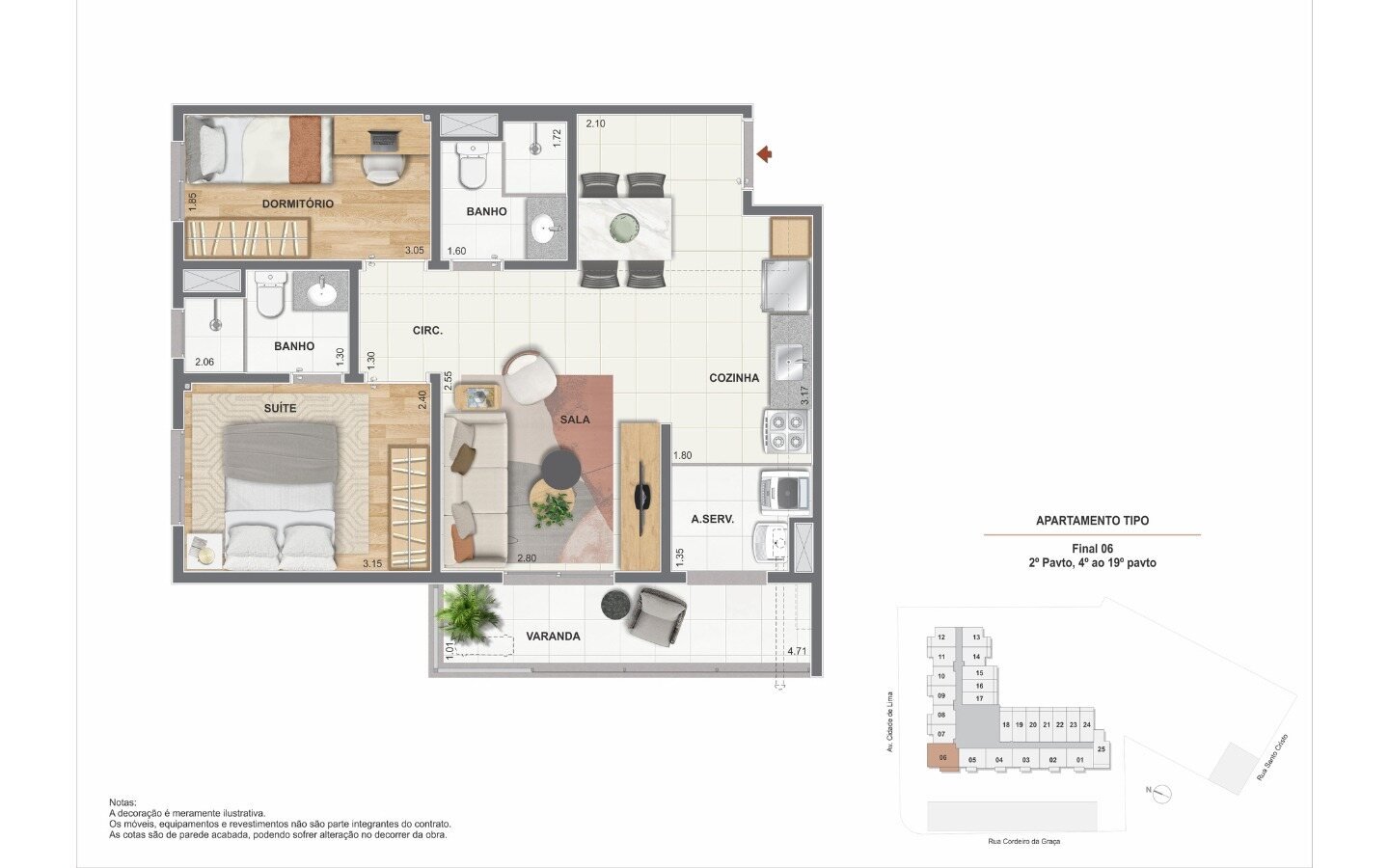Planta de 2 quartos com suíte