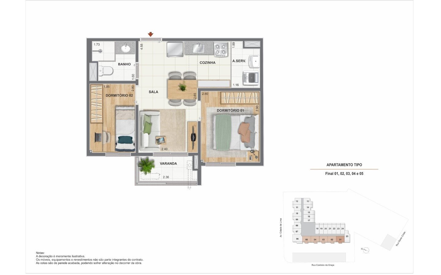 Planta de 2 quartos