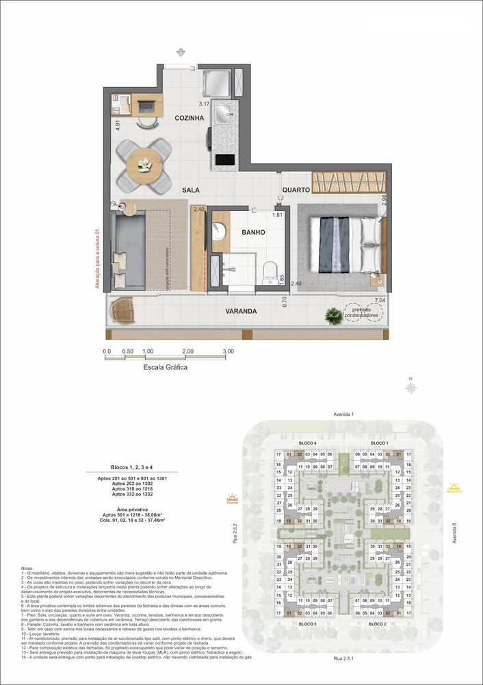Planta de apartamento tipo do Arte Wave