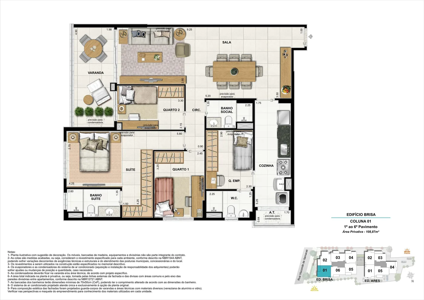 Ed. Brisa, coluna 1, 3 quartos, 108,87 m²