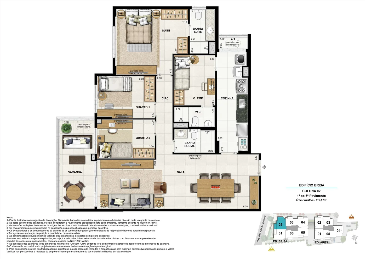 Ed. Brisa, coluna 2, 3 quartos, 110,61 m²