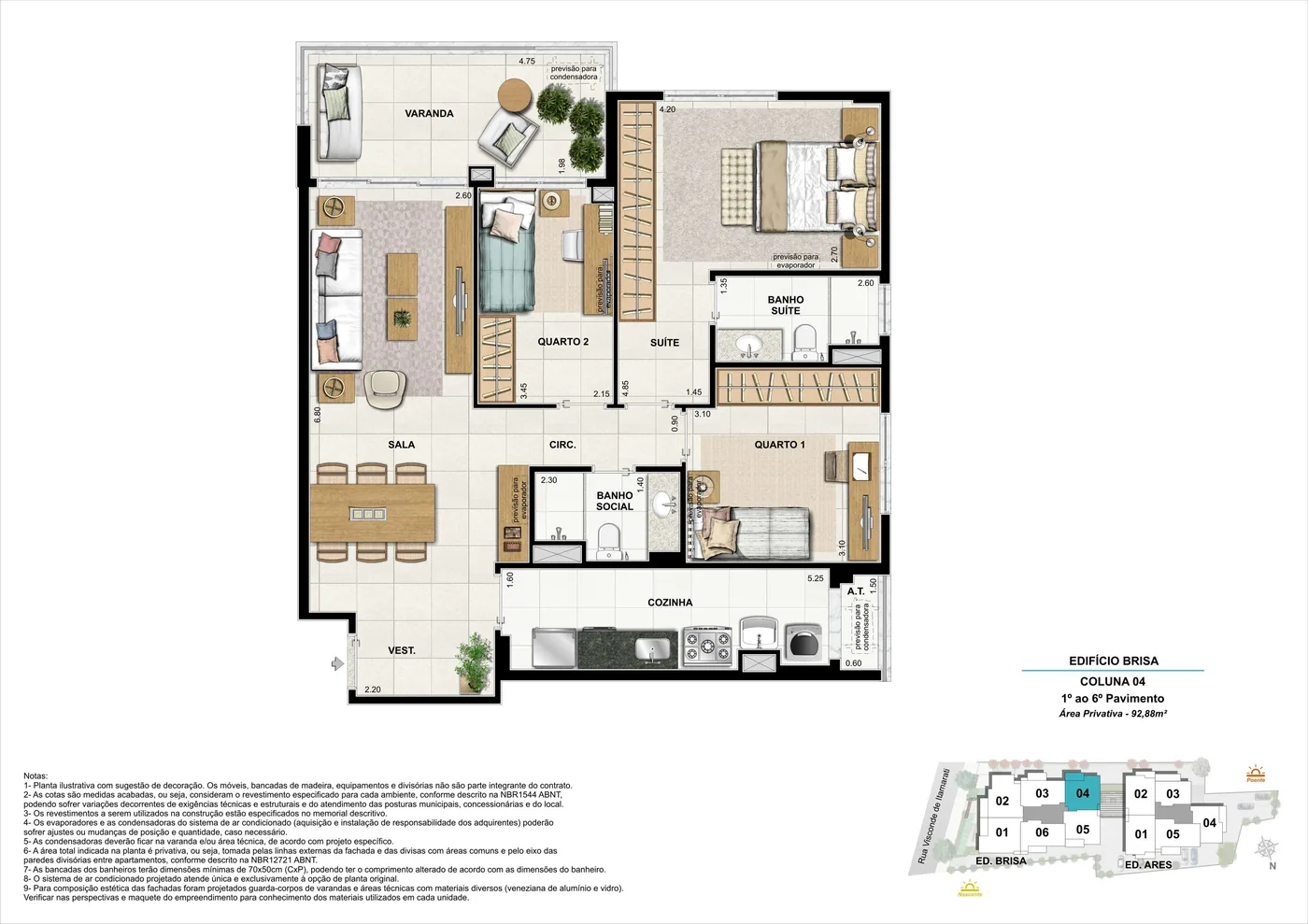 Ed. Brisa, coluna 4, 3 quartos, 92,88 m²