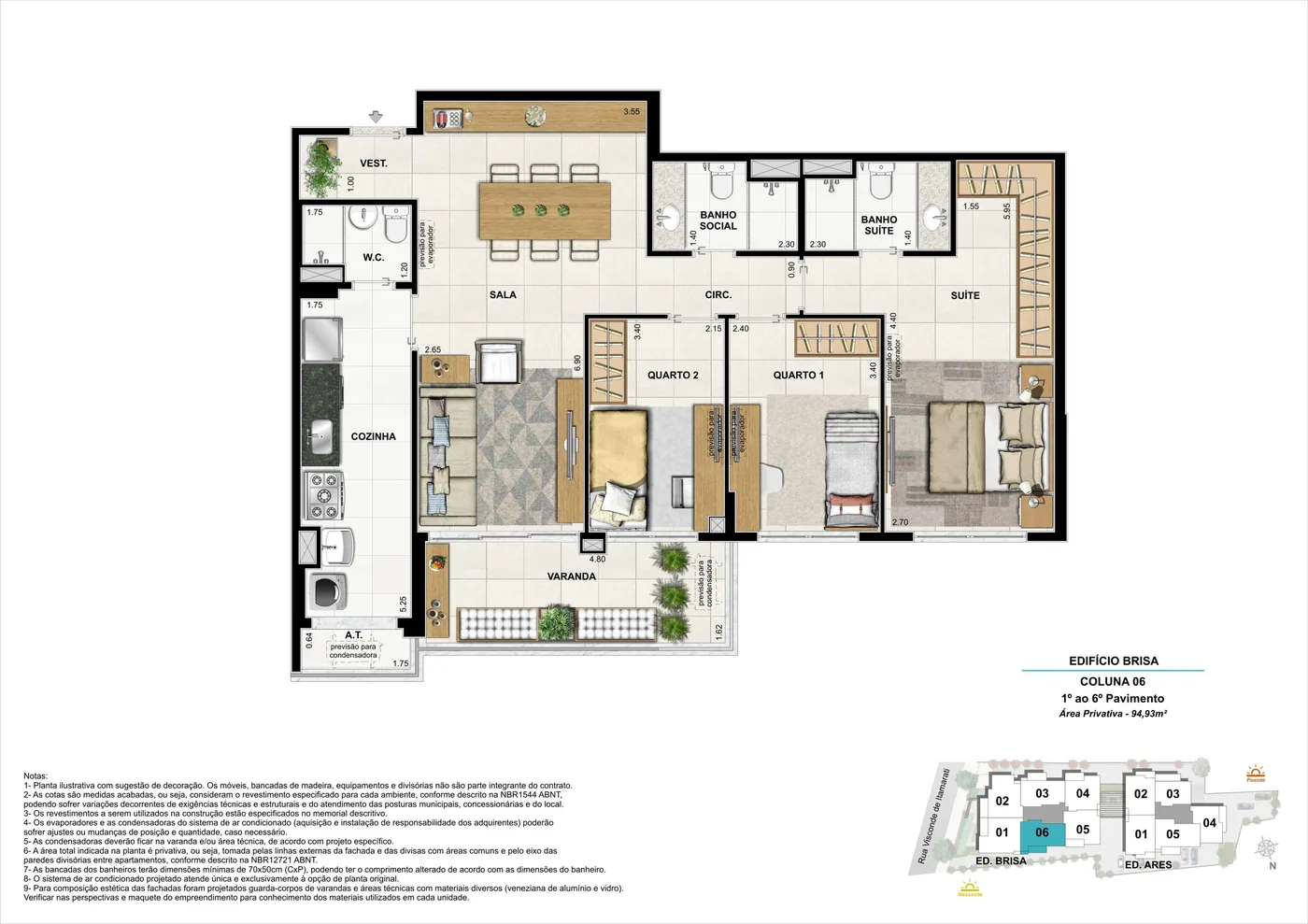 Ed. Brisa, coluna 6, 3 quartos, 94,93 m²