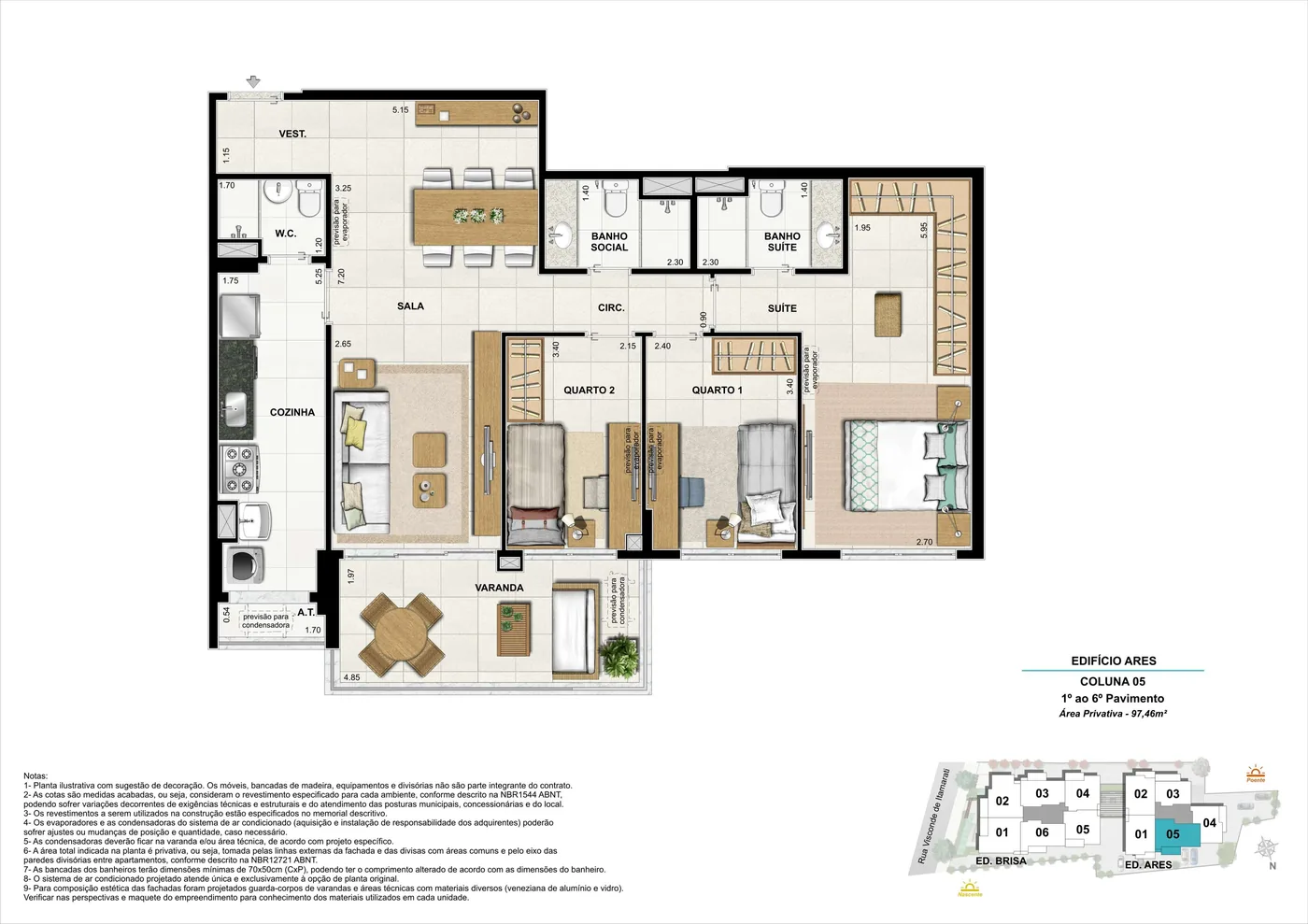 Ed. Ares, colunas 3 e 4, 2 quartos, 76,15 e 79,20 m²