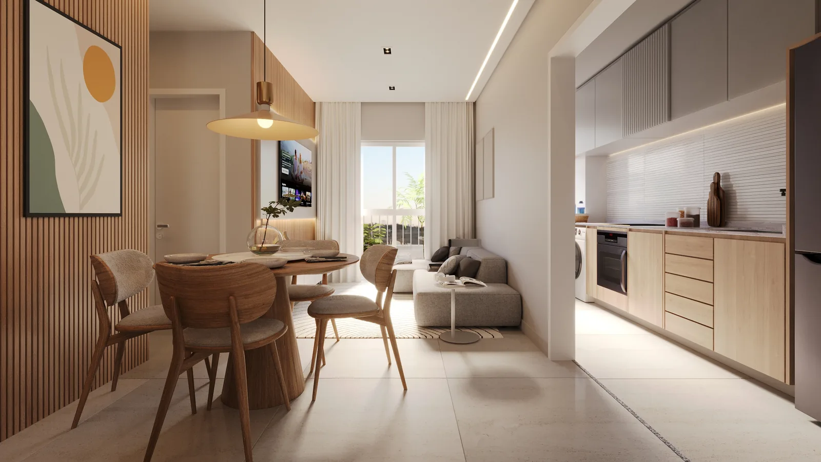 Living e cozinha decorados Beat Residencial