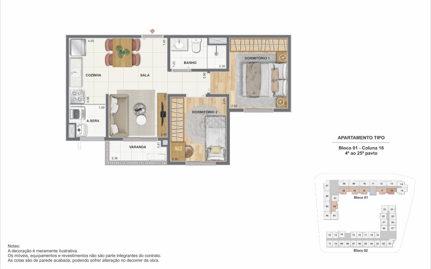Planta de 2 quartos