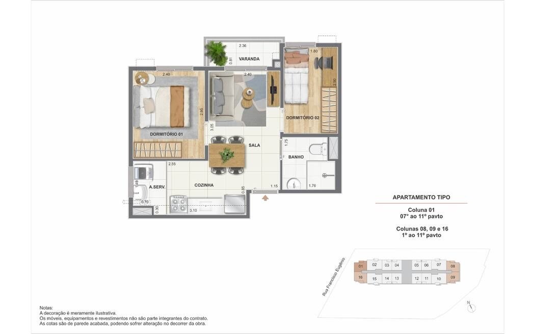 Planta de 2 quartos