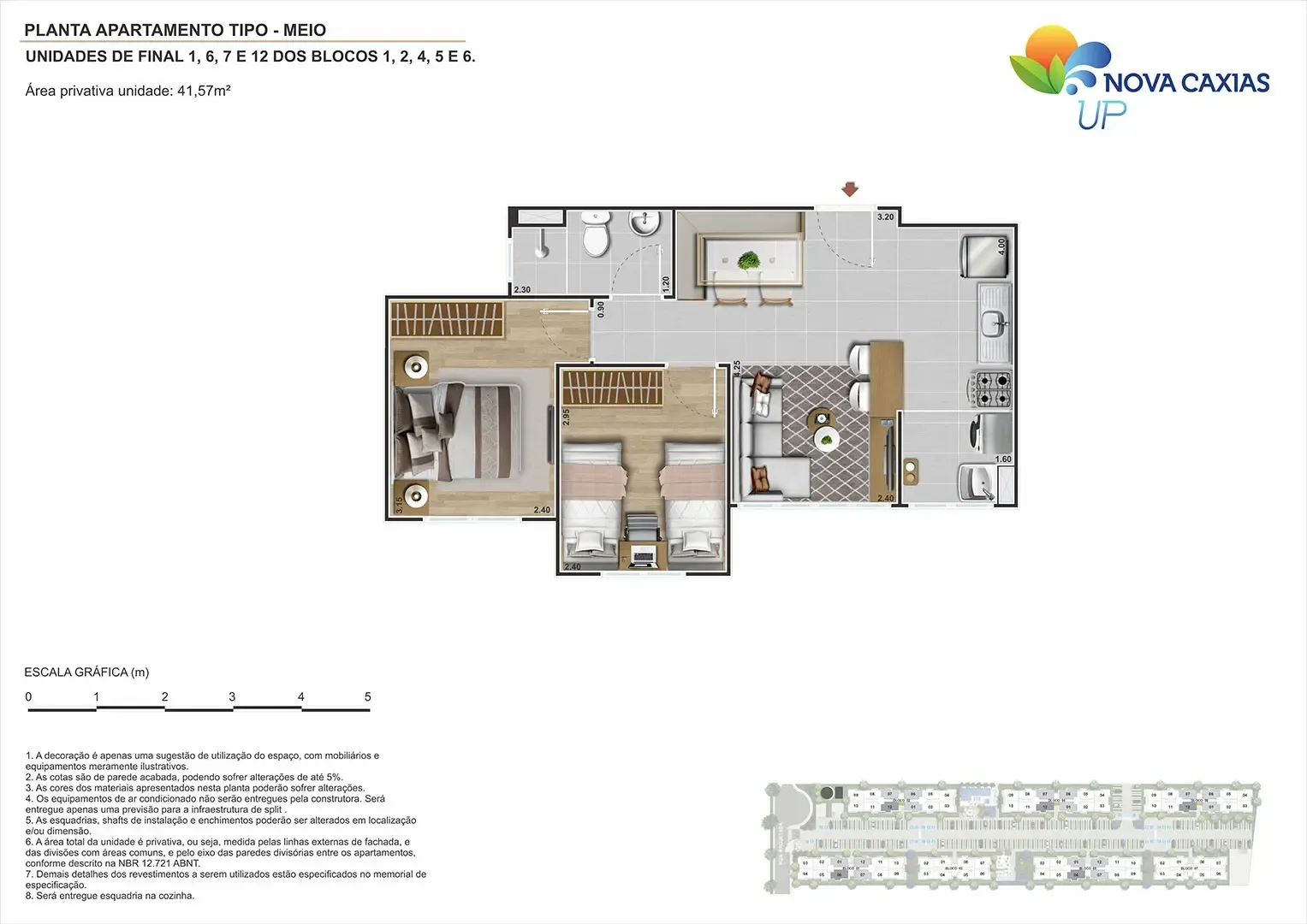Planta 2 quartos 41 m2 Nova Caxias UP