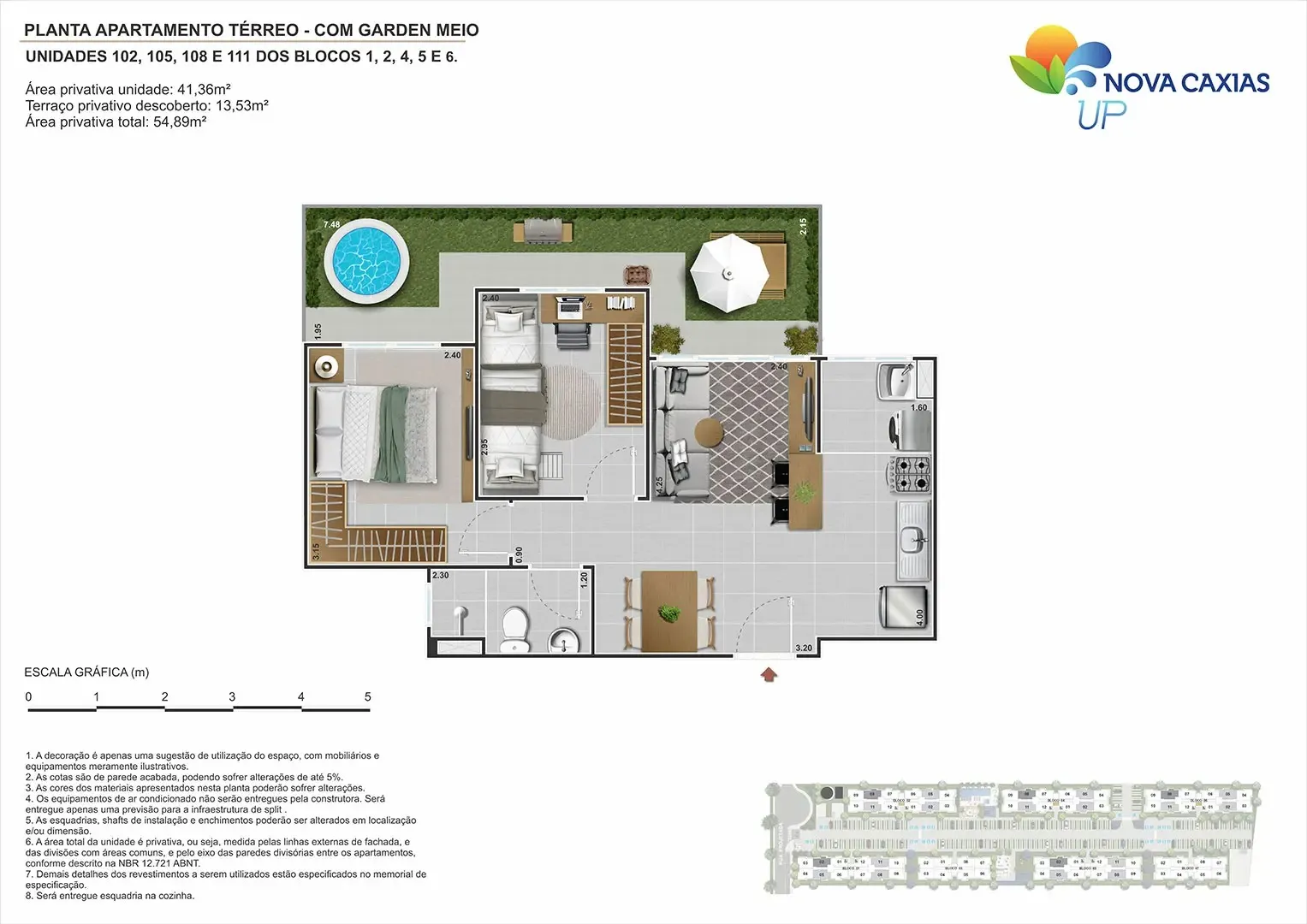Planta garden 1 quarto 55 m2 Nova Caxias UP