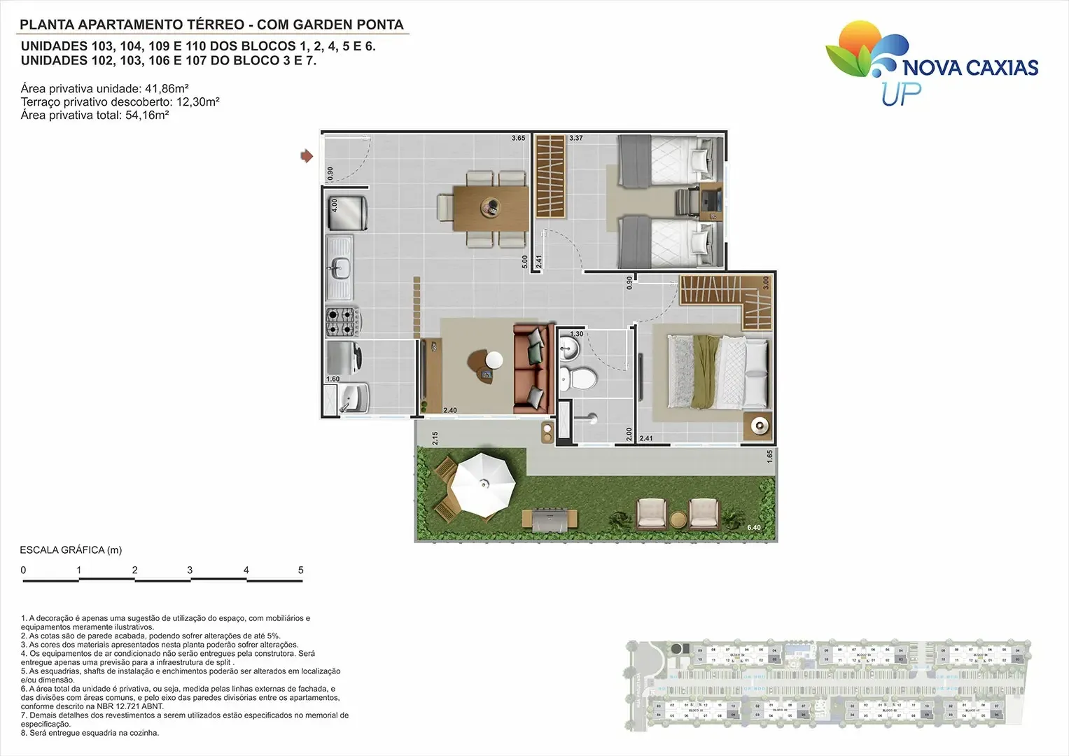 Planta garden 2 quartos 54 m2 Nova Caxias UP