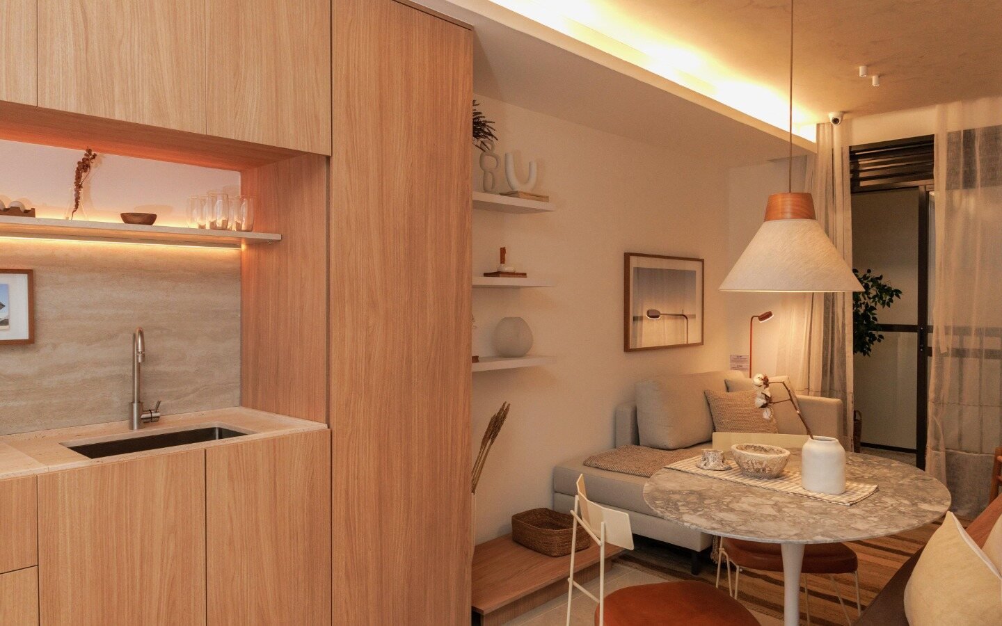 Sala e cozinha do decorado