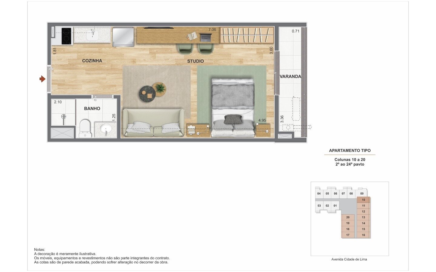 Planta de Studio com varanda