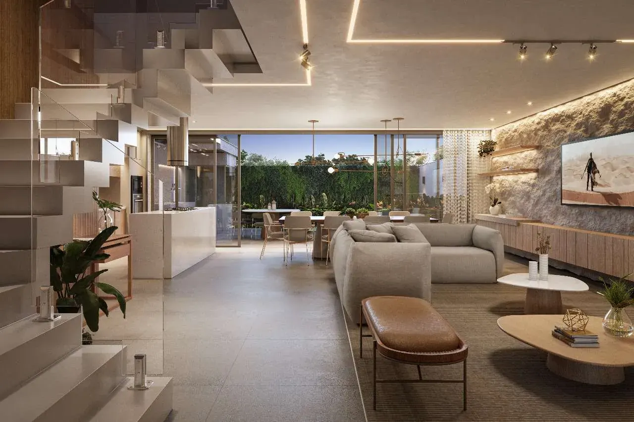 Living com escada de uma casa do Collection Alameda