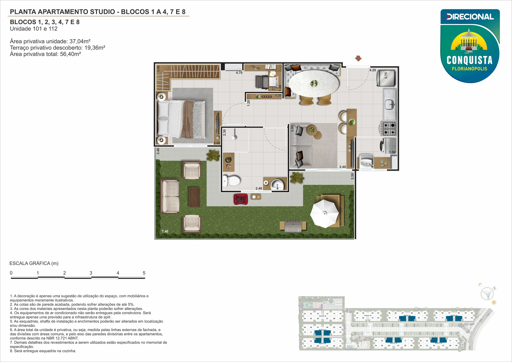 Planta terreo 1 quarto 52 m2 - Conquista Florianopolis