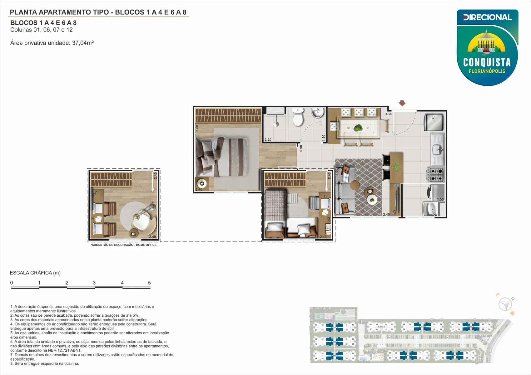 Planta 2 quartos 36 m2 - Conquista Florianopolis