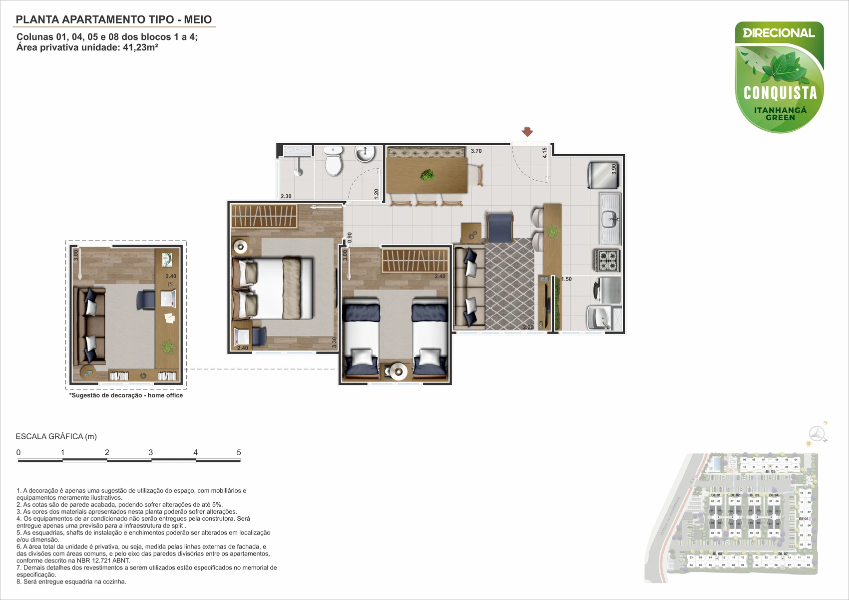 Planta 2 quartos 41 m2 Conquista Itanhanga Green