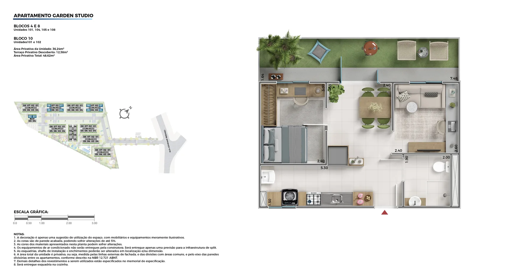Planta garden studio terreo 1 quarto Conquista Norte Club Direcional