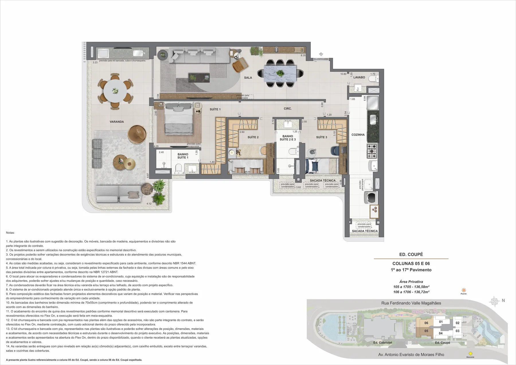 Planta do Coupé Tower: Ed. Coupe coluna 05 e 06 pavimento 1 ao 17