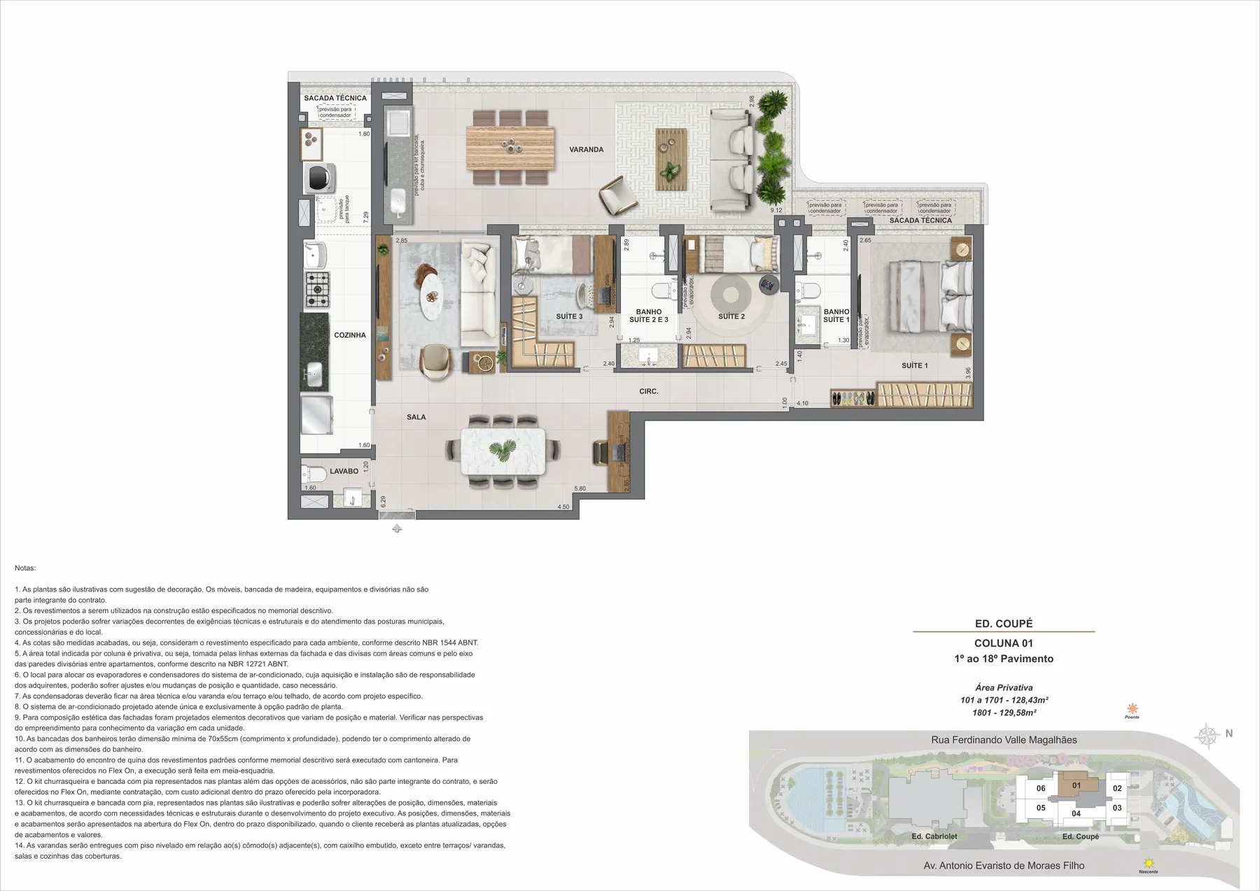 Planta do Coupé Tower: Ed. Coupe coluna 01 pavimento 1 ao 18