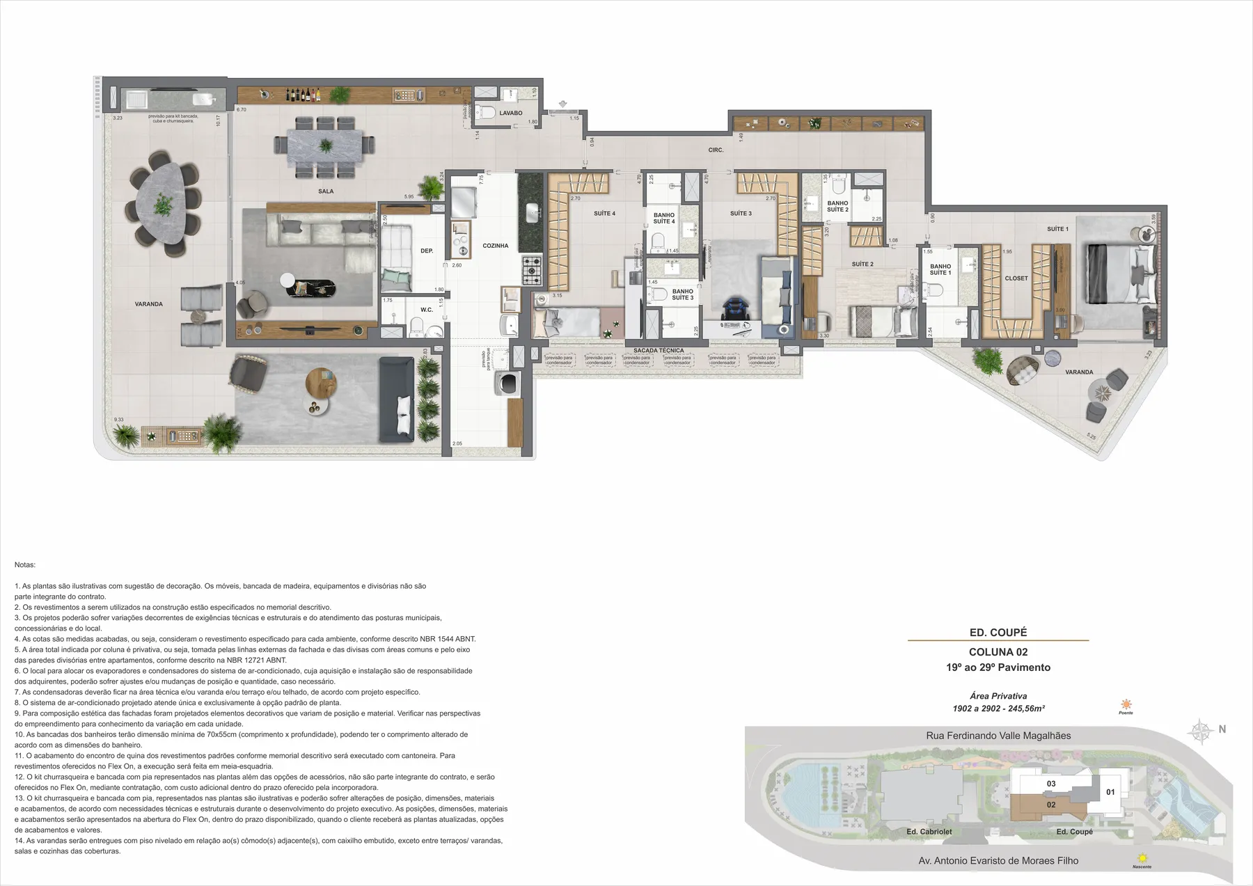 Planta do Coupé Tower: Ed. Coupe coluna 02 pavimento 19 ao 29