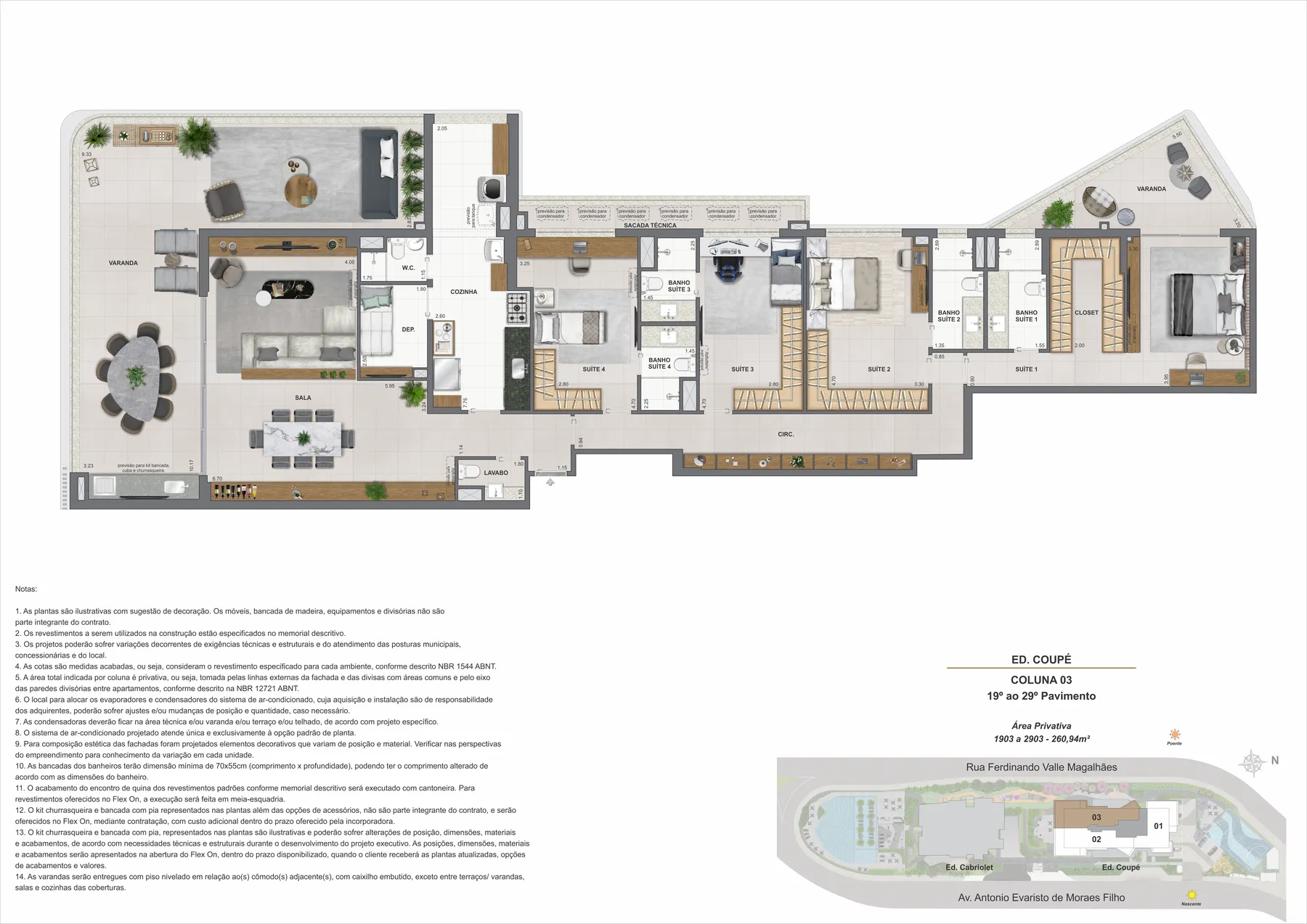 Planta do Coupé Tower: Ed. Coupe coluna 03 pavimento 19 ao 29