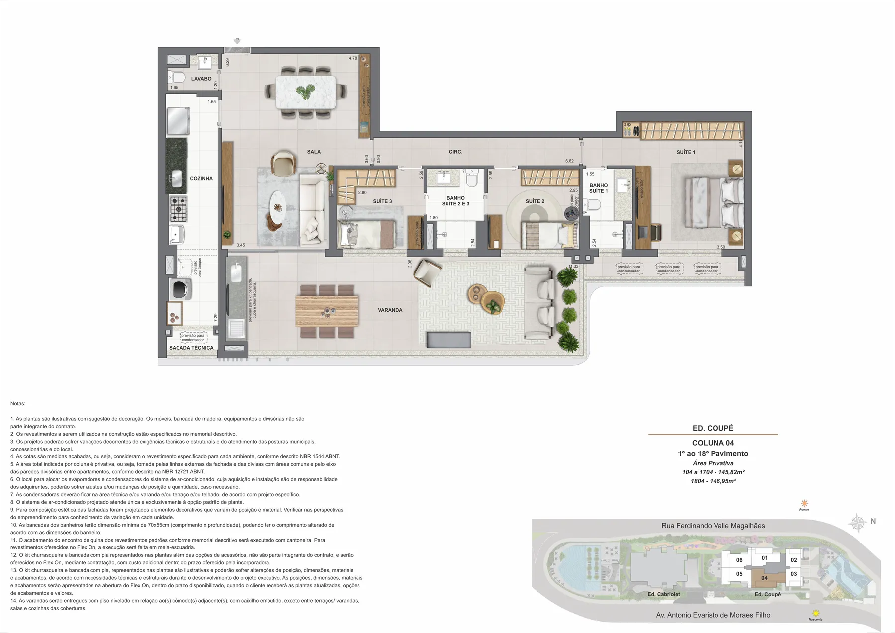 Planta do Coupé Tower: Ed. Coupe coluna 04 pavimento 1 ao 18