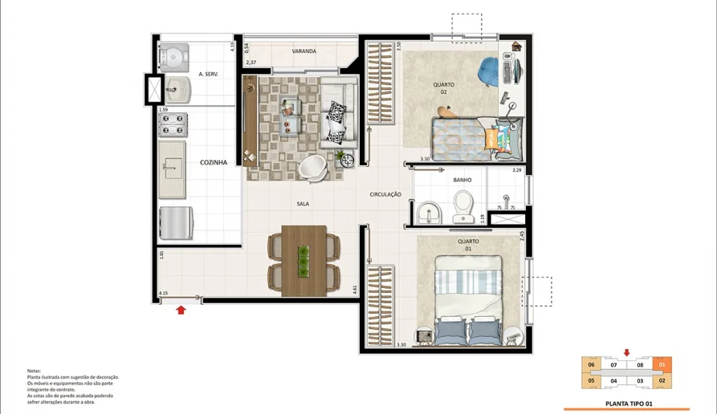 2 quartos, 47,13 m²