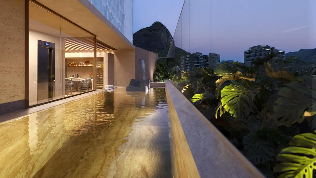 Piscina no rooftop do Dias Ferreira Leblon Studios