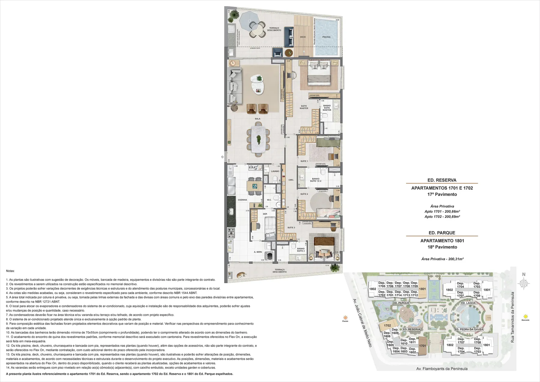 Planta do Endless Península by EDSA: Ed. Reserva apartamento 1701 e 1702, Ed. Parque 1801
