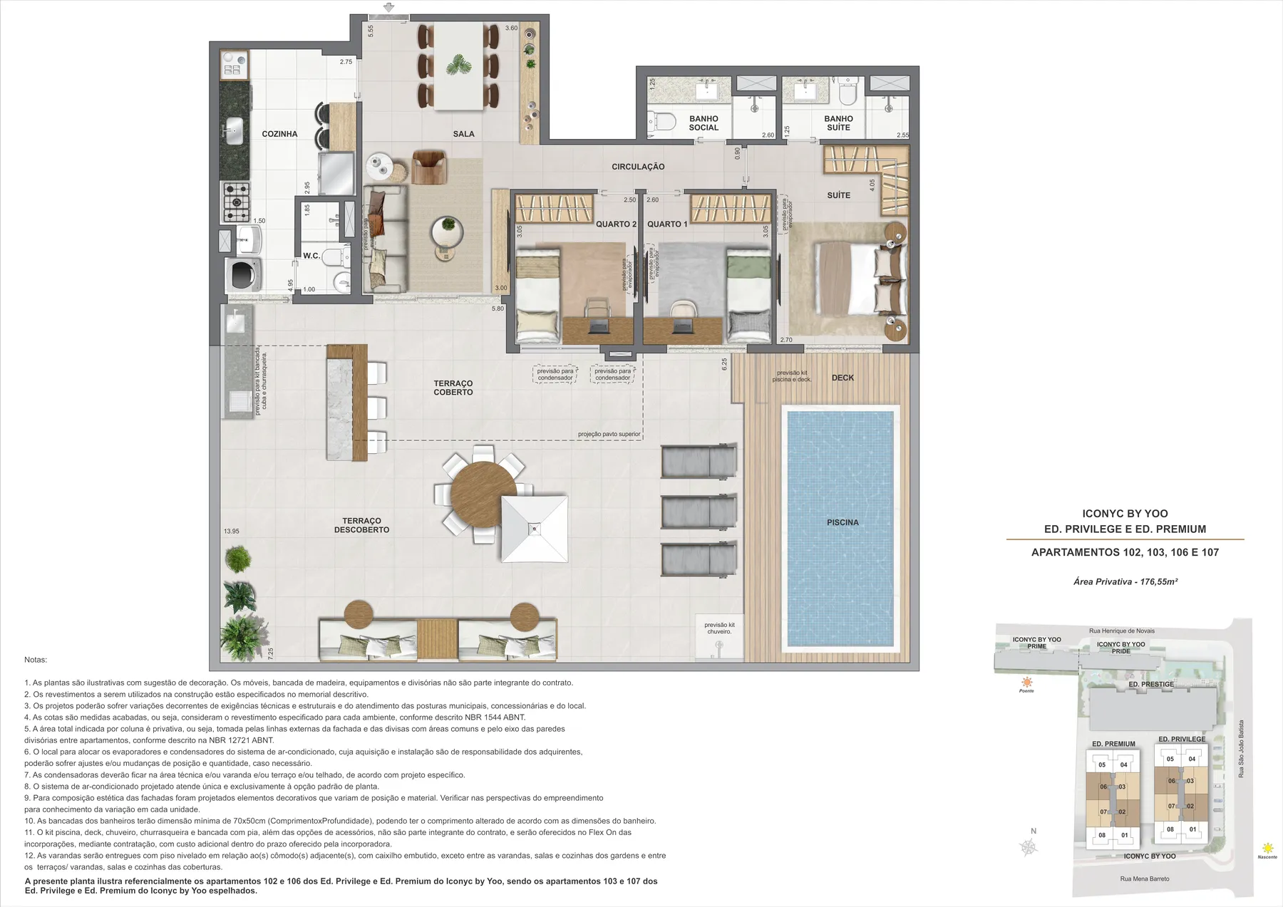 Planta do Iconyc by YOO: Lote 1 bloco 1 e 3 apartamento 102