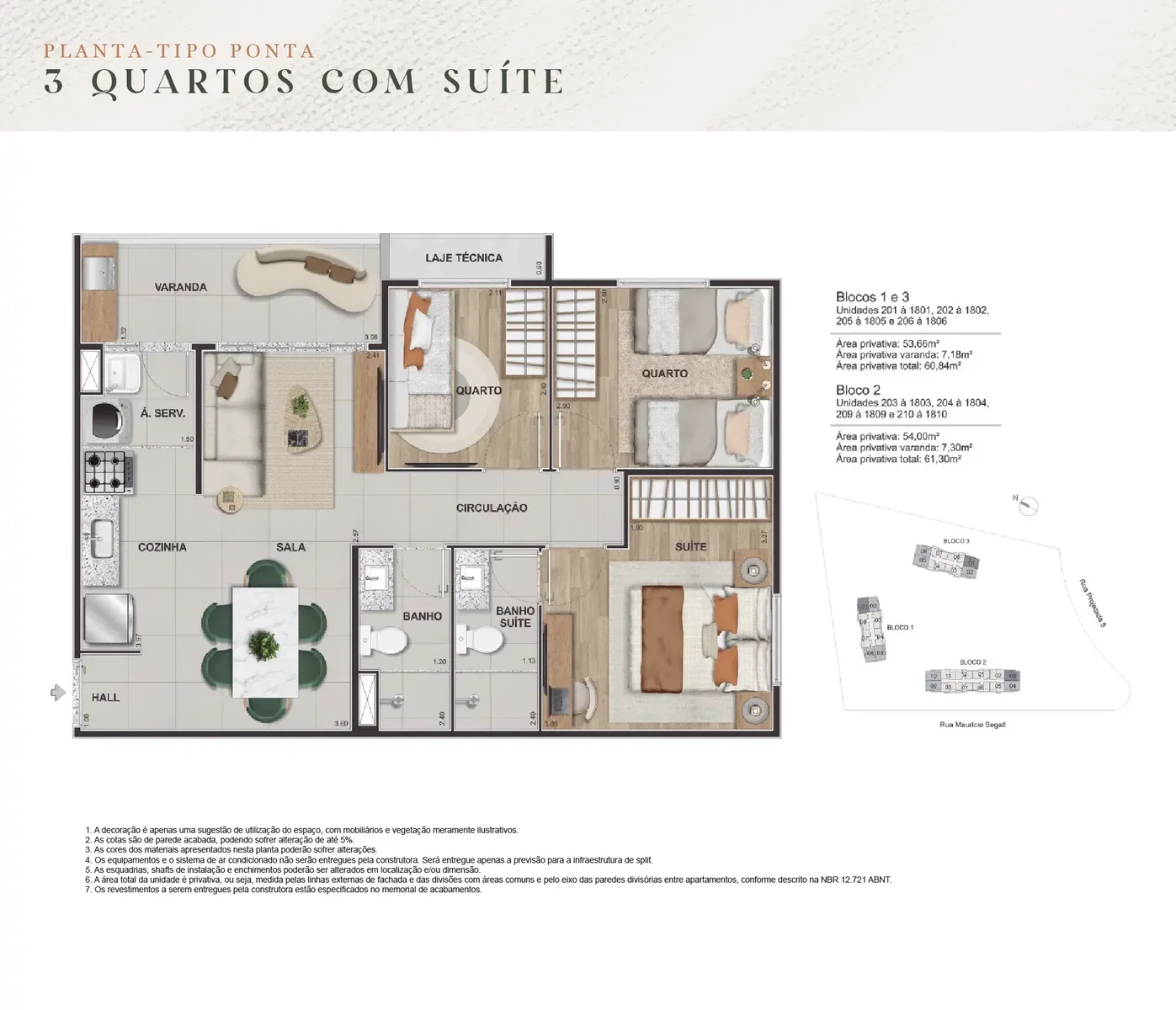 Planta de 3 quartos com suíte do Ilhamar