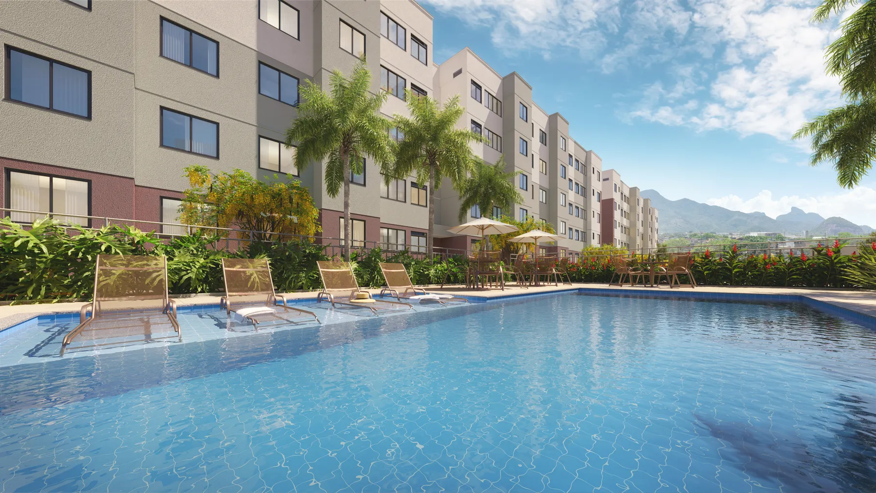 Piscina adulto com deck molhado