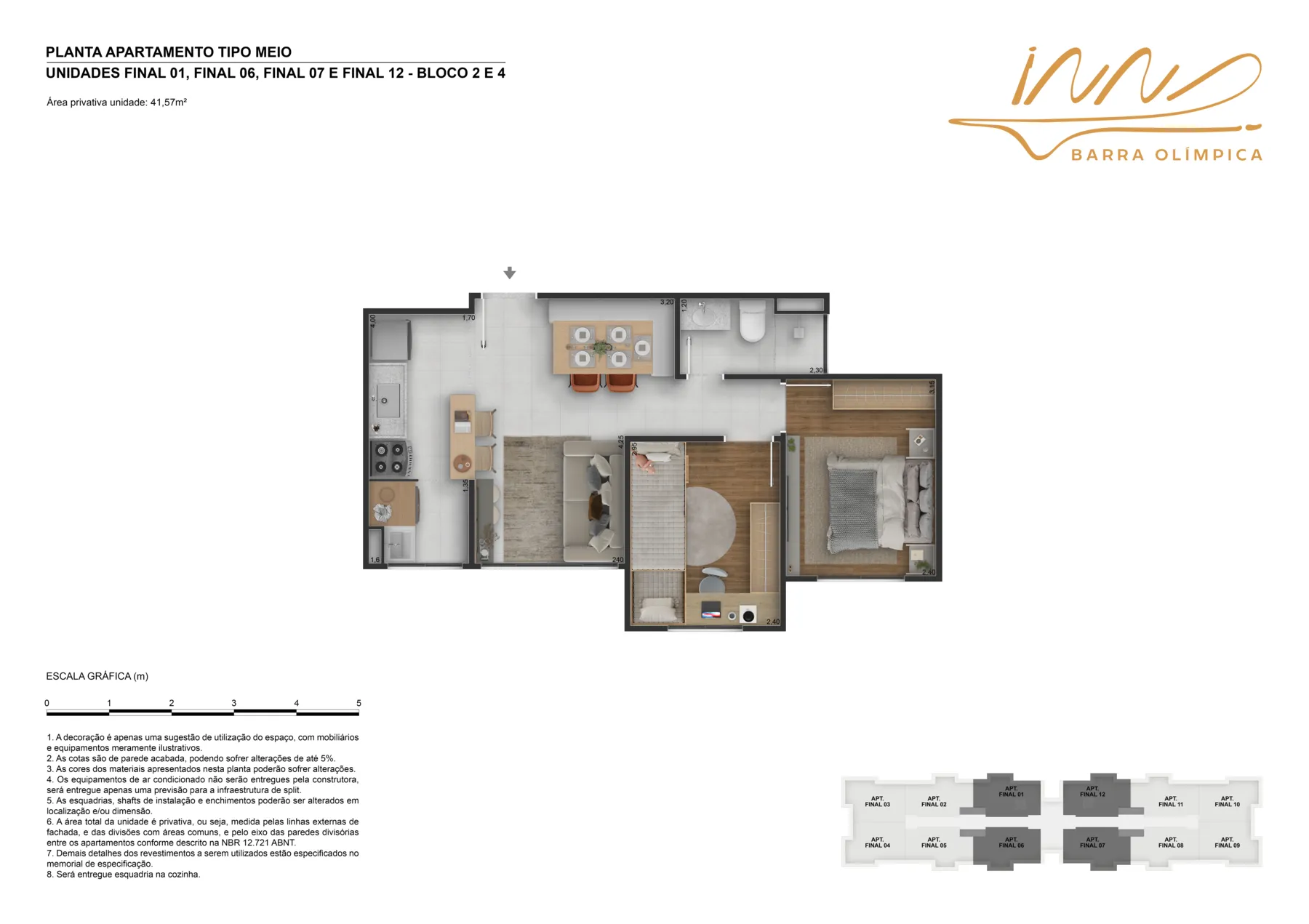 Planta 2 quartos 41 m2 Inn Barra Olimpica