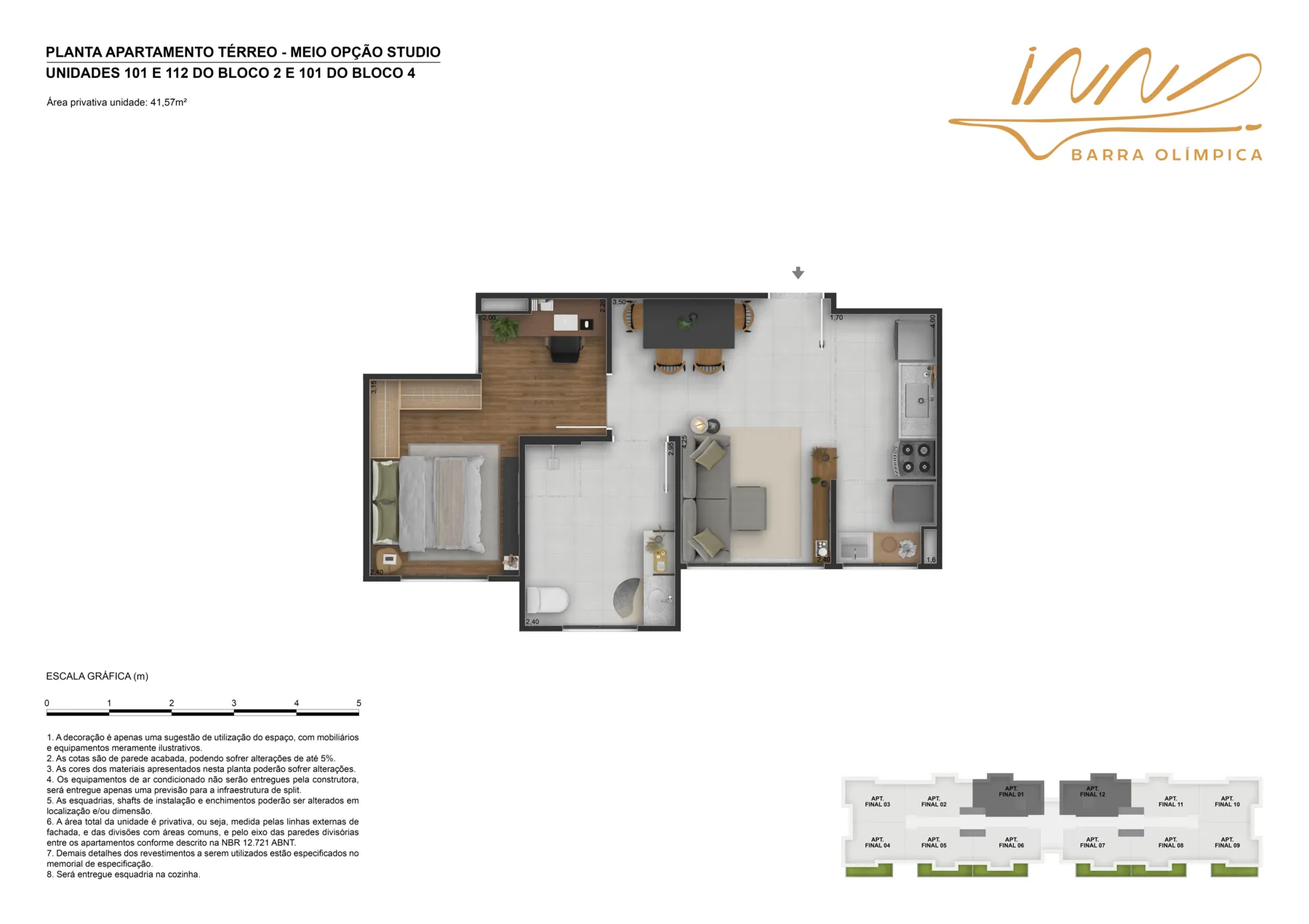 Planta garden 1 quarto 41 m2 Inn Barra Olimpica