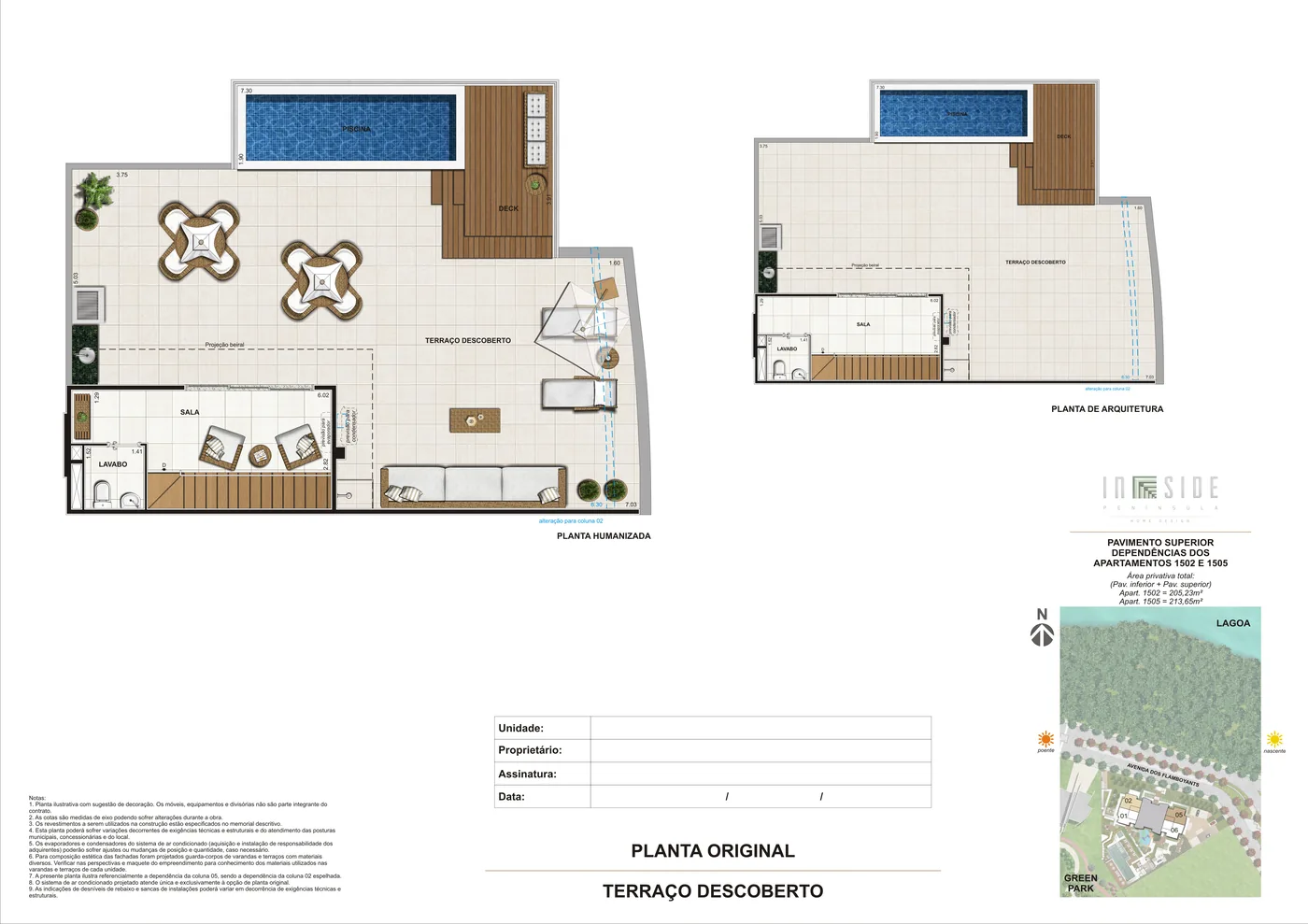 Cobertura duplex 1502 e 1505, terraço descoberto