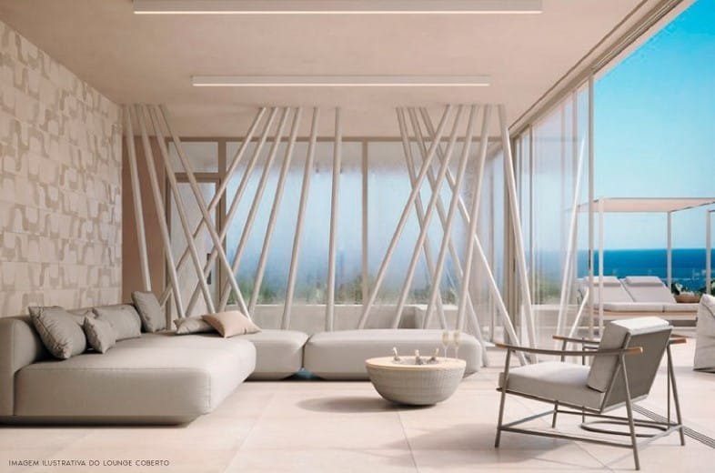 Lounge coberto com vista para o mar do IPA Studios Design