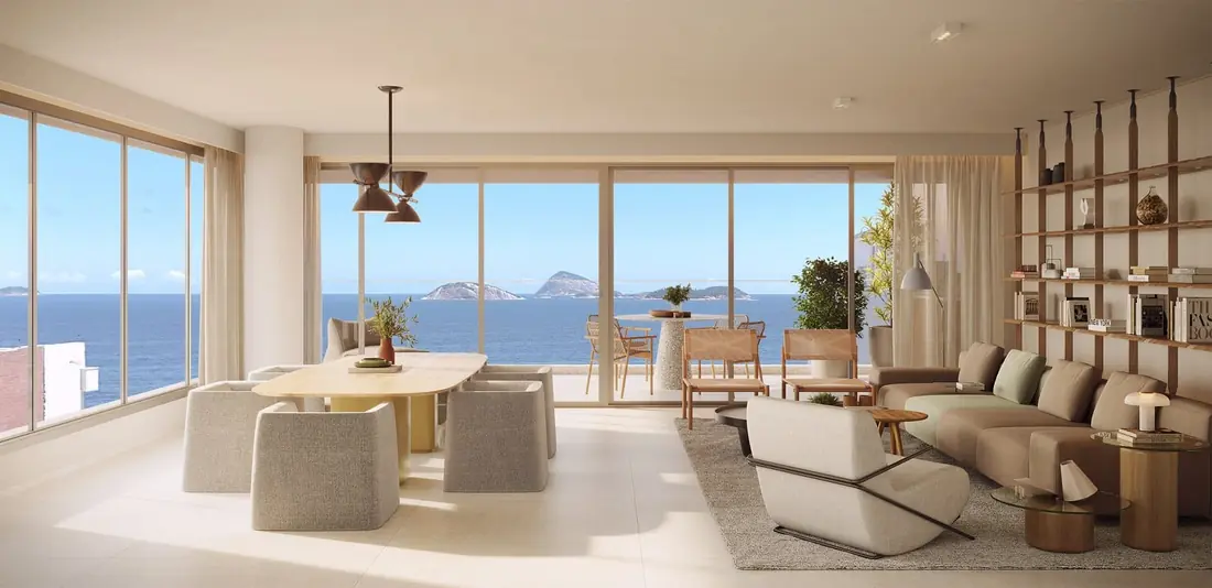Sala com vista para o mar do Almar Ipanema