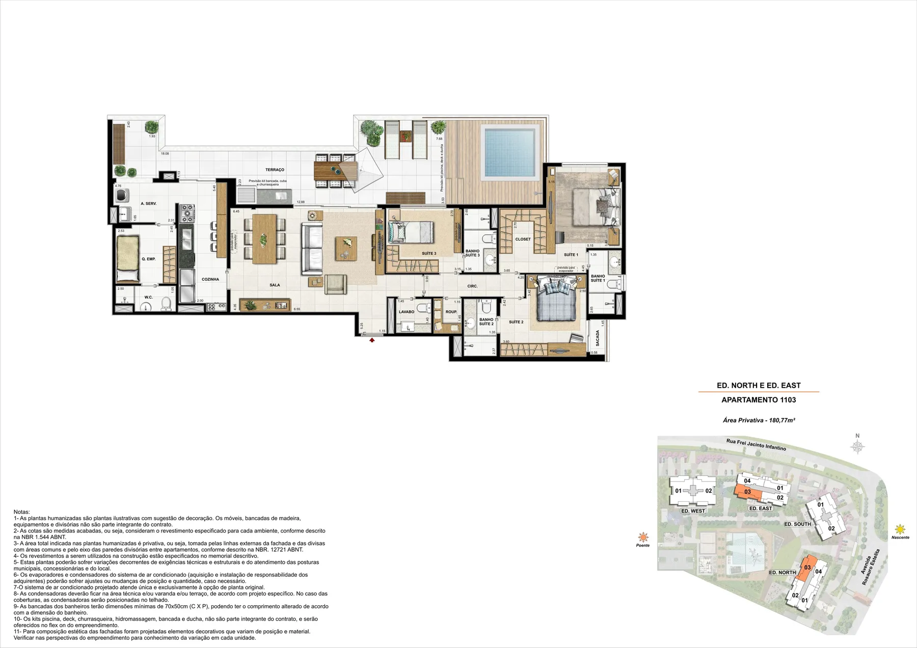 Planta do Latitud: Ed. North e Ed. East cobertura 1103