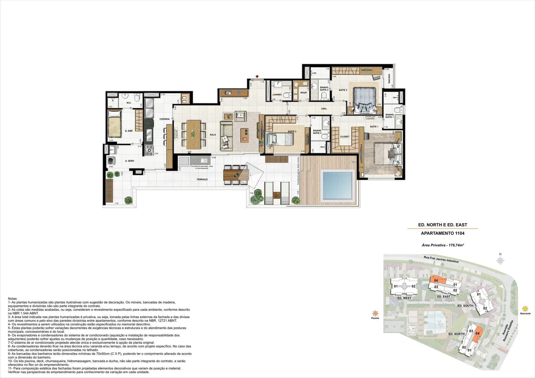 Planta do Latitud: Ed. North e Ed. East cobertura 1104
