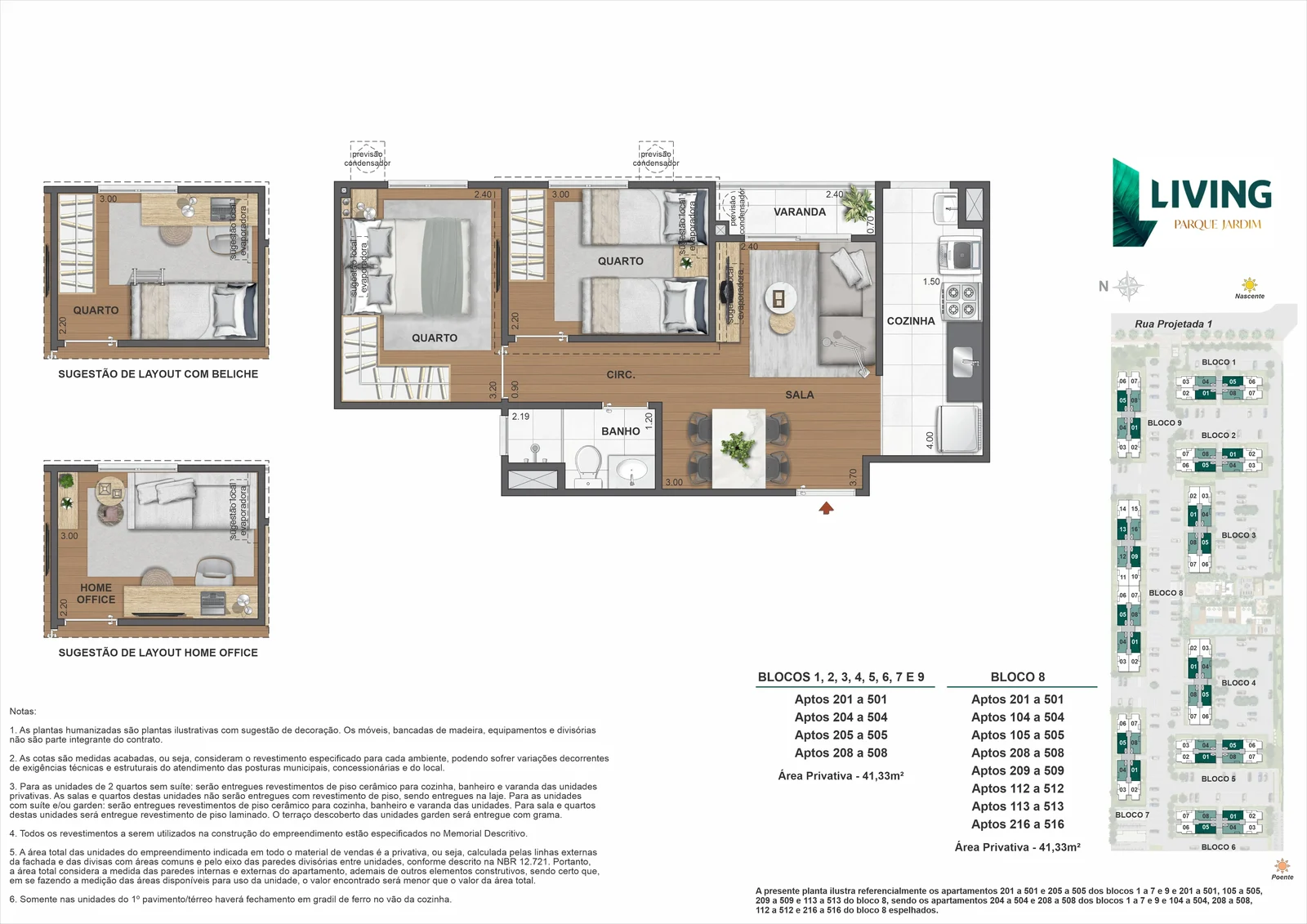 Planta de apartamento 2 quartos no Living Parque Jardim Jasmim