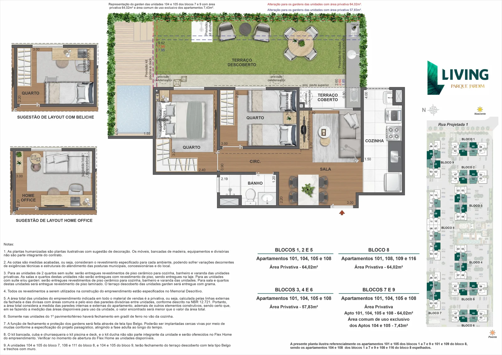 Apartamento Garden com quintal privativo no Living Parque Jardim
