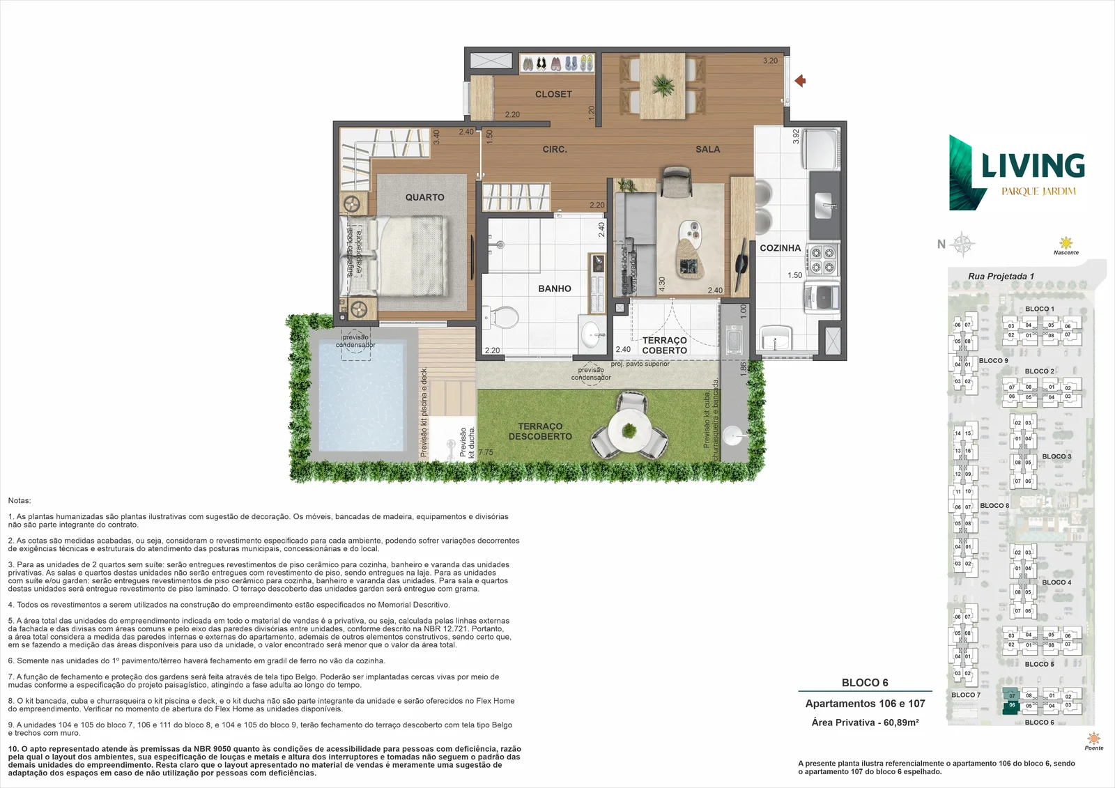 Planta de apartamento 2 quartos com suíte no Living Parque Jardim Jasmim