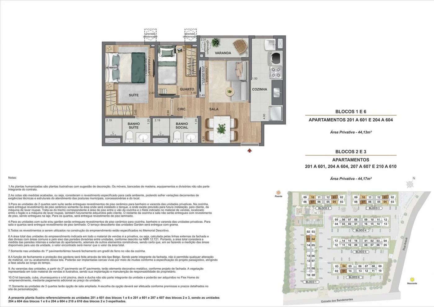 Planta 2 quartos 37 m² Living Vista Parque