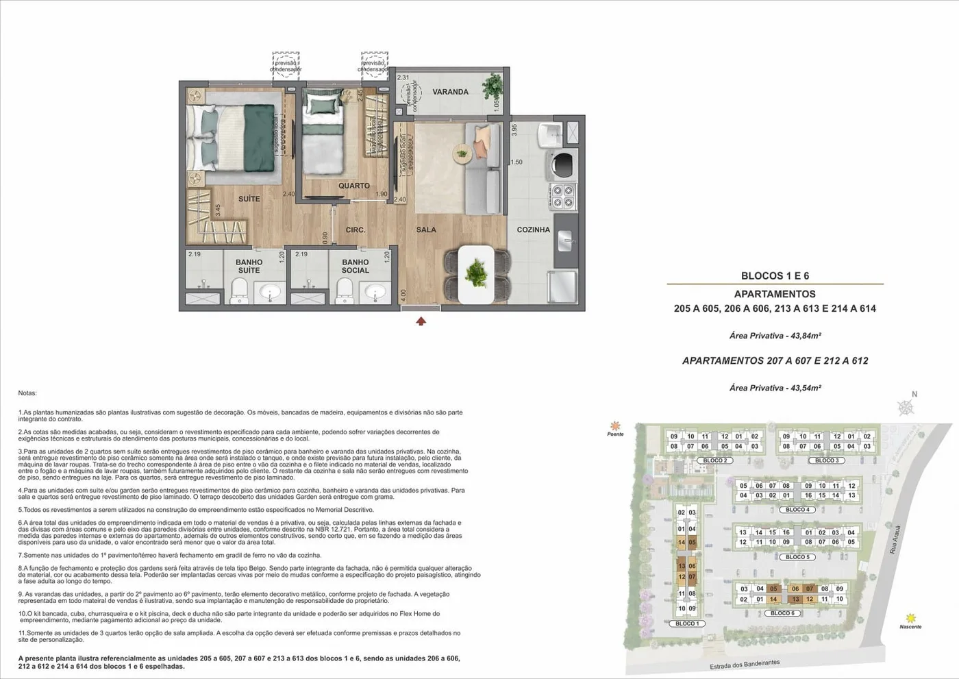Planta 2 quartos com suíte e vaga 44 m² Living Vista Parque