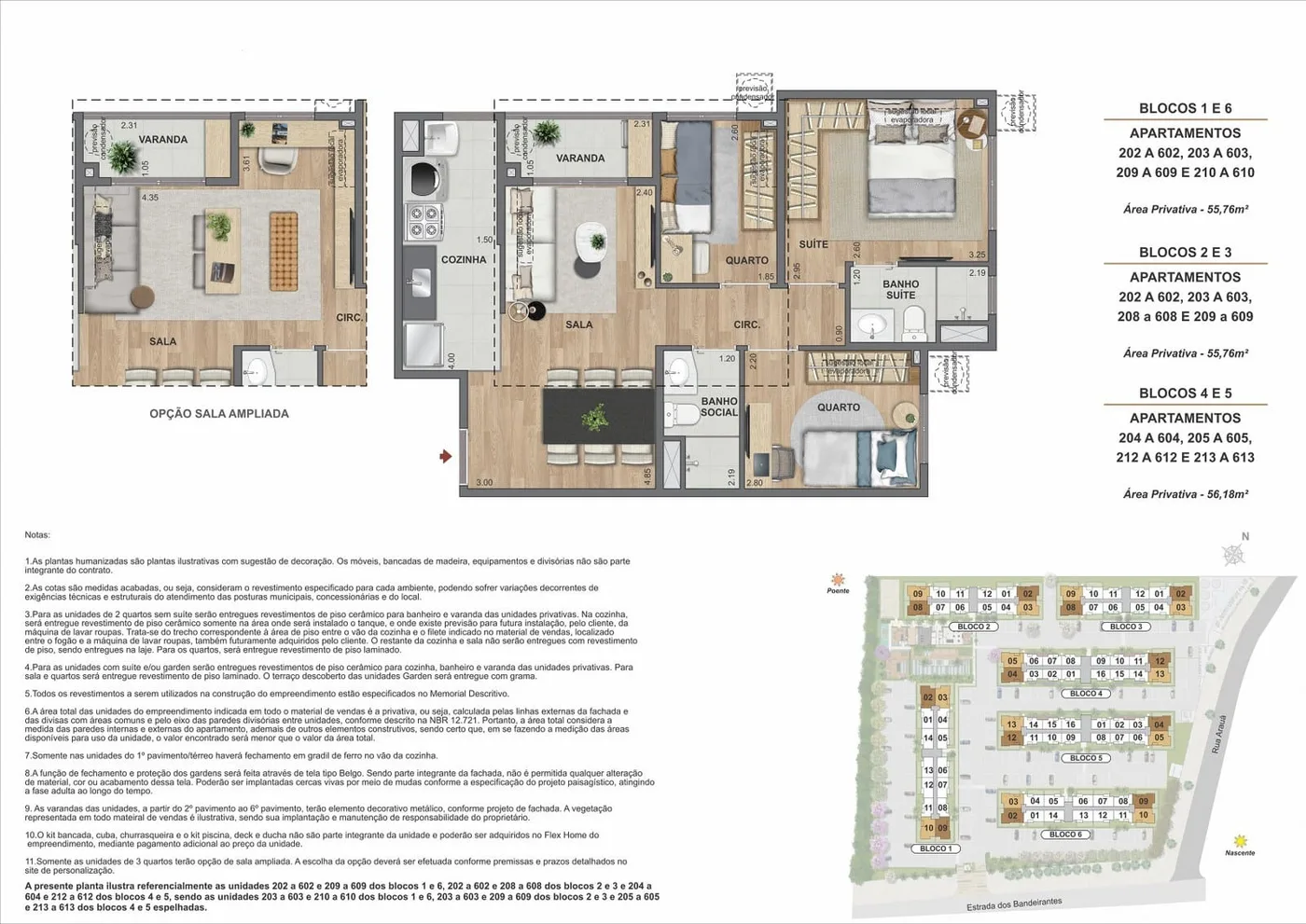 Planta 3 quartos com suíte e vaga 55 m² Living Vista Parque