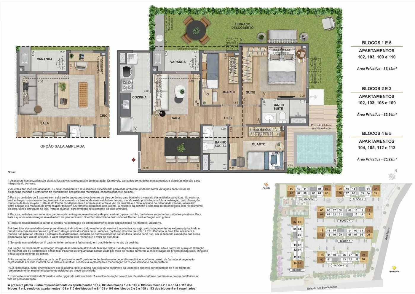 Planta garden 3 quartos com suíte 85 m² Living Vista Parque