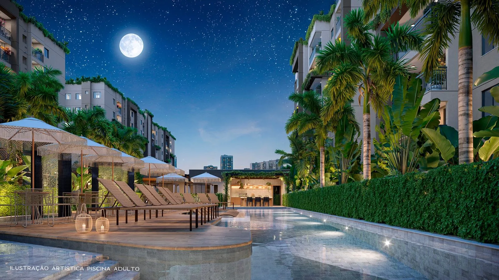 Piscina noturna do Living Wellness