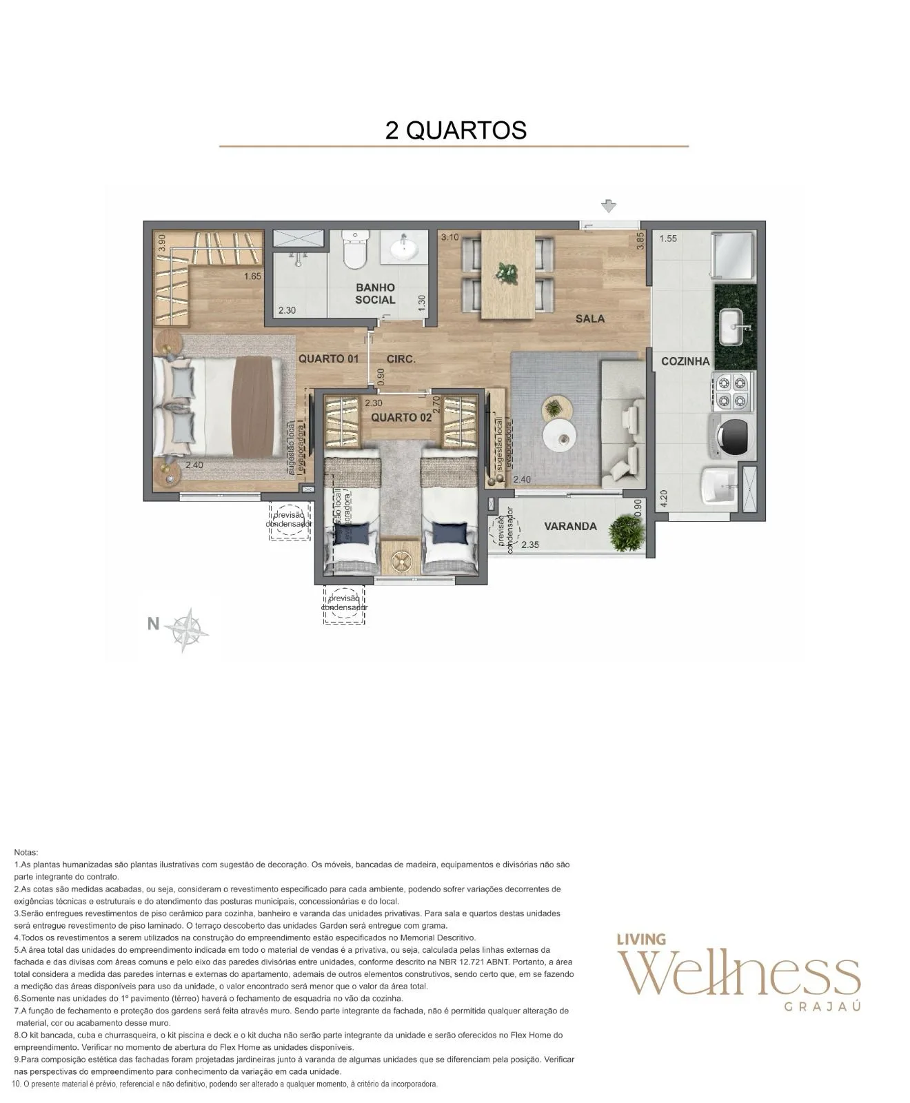 Planta 2 quartos 44 m² no Living Wellness Grajaú
