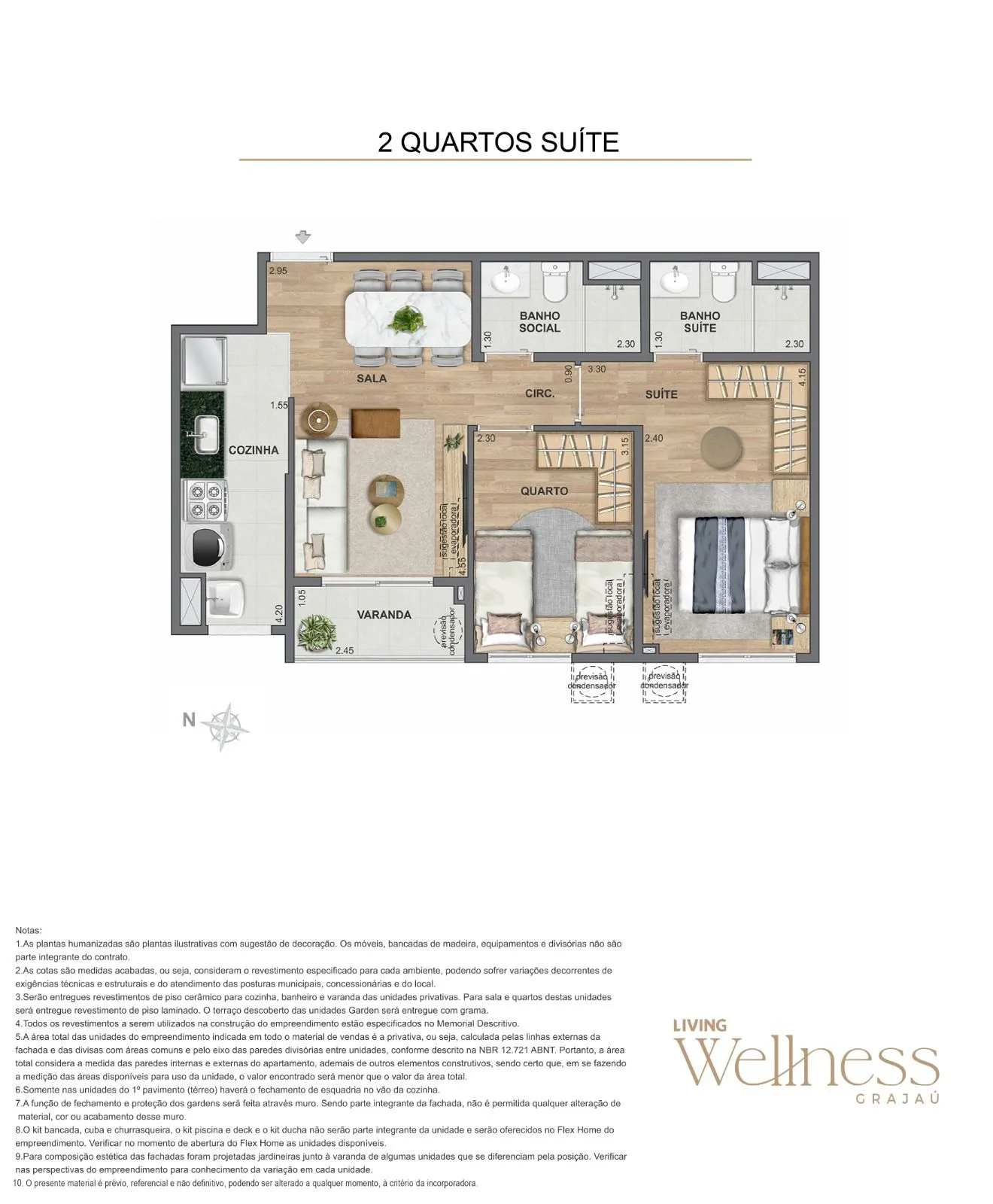 Planta 2 quartos com suíte 52 m² no Living Wellness Grajaú